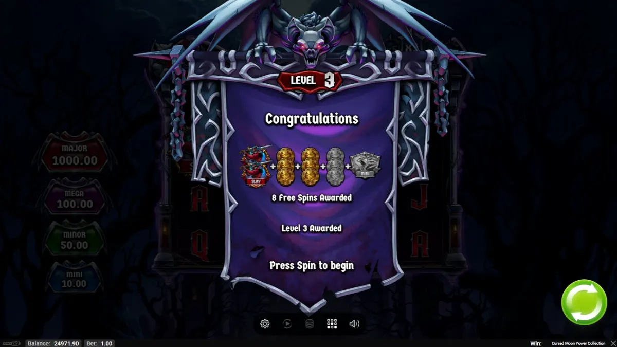 Pemandangan atmosferik slot Cursed Moon Power Collection dengan nuansa horor gotik